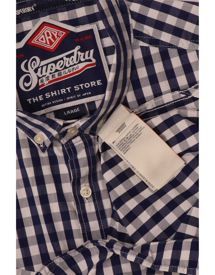 Superdry Mens Shirt Large Navy Blue Gingham Cotton