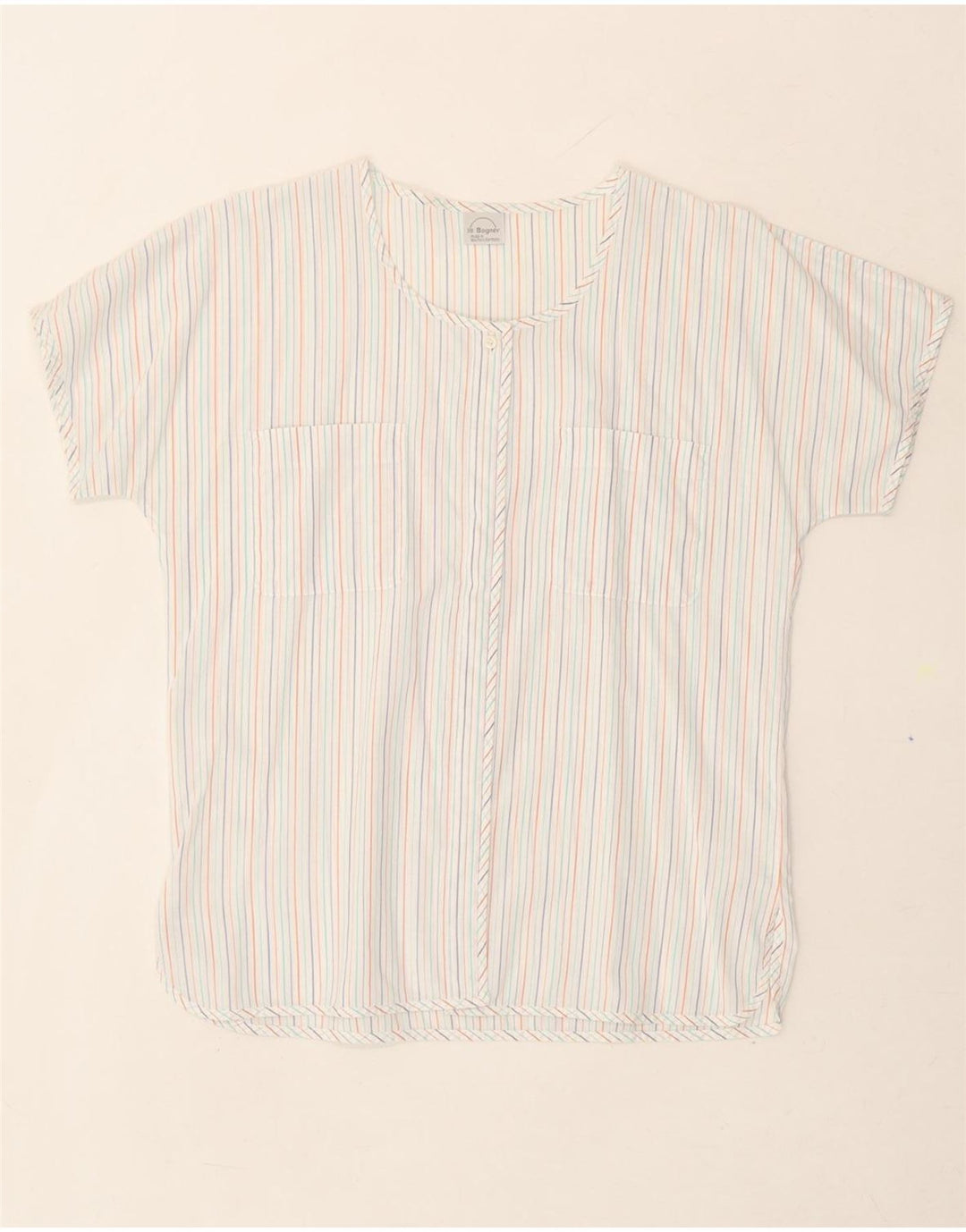 BOGNER Womens Short Sleeve Shirt Blouse EU 38 Medium White Pinstripe Vintage Bogner and Second-Hand Bogner from Messina Hembry 