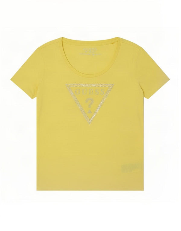 Guess Womens Graphic T-Shirt Top UK 8 Small Yellow Cotton