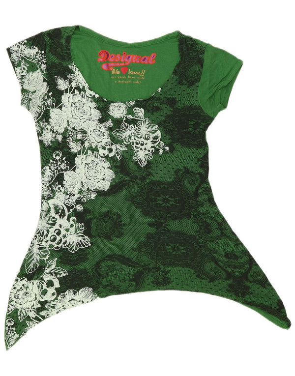 Desigual Womens Graphic Asymmetric Tunic Top UK 14 Large Green Floral