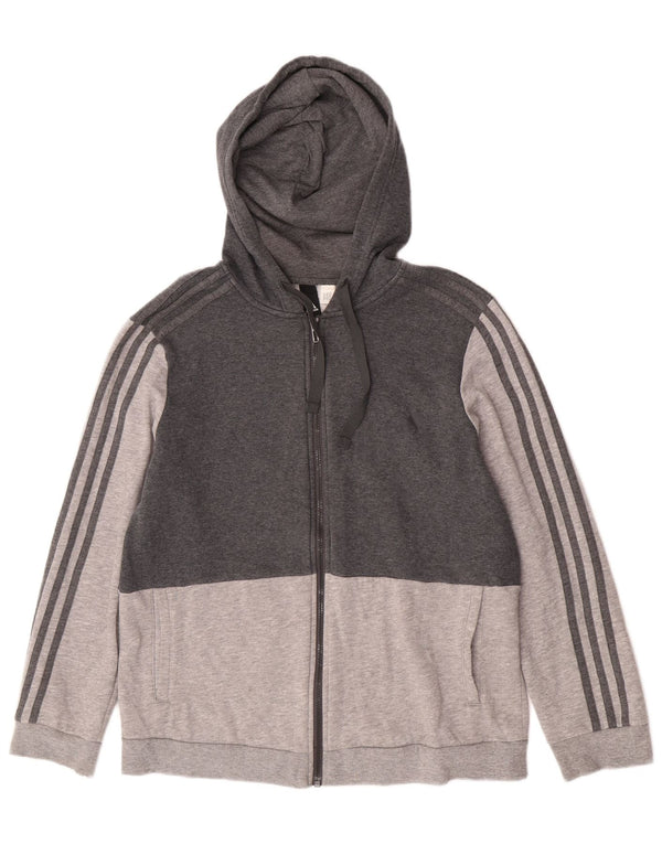 Adidas Womens Zip Hoodie Sweater UK 14 Medium Grey Colourblock