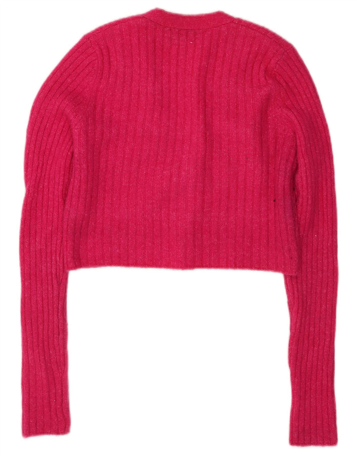 Zara Womens Crop Cardigan Sweater UK 12 Medium Pink Nylon