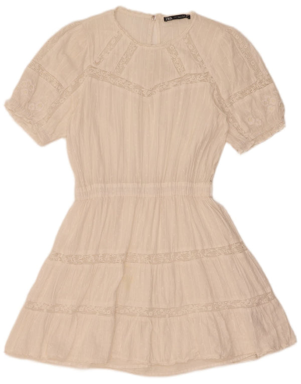 Zara Womens Tiered Dress UK 10 Small White Cotton