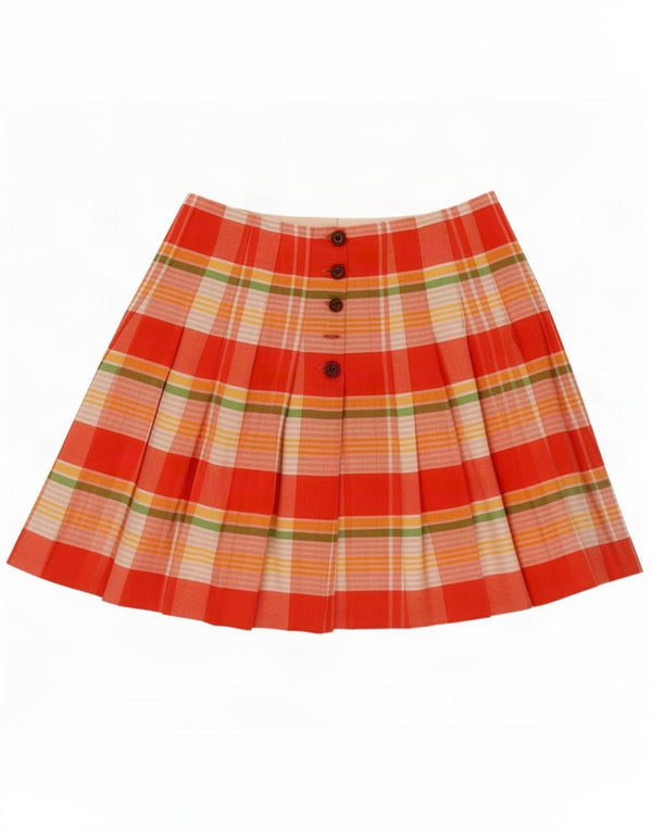 Vintage Womens High Waist Mini Pleated Skirt IT 44 Medium W26 Red Check