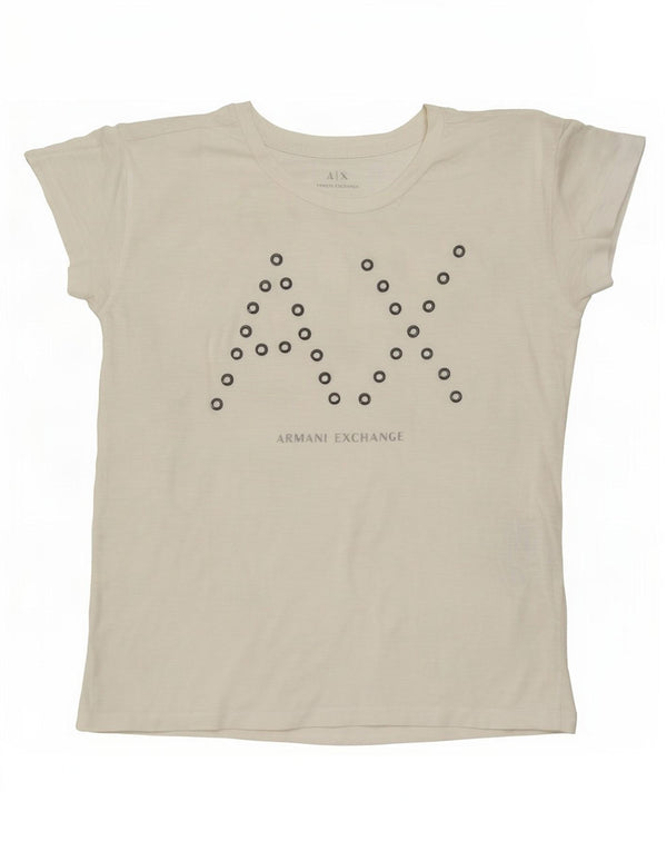 Armani Exchange Womens Oversized Graphic T-Shirt Top UK 6 XS White Cotton