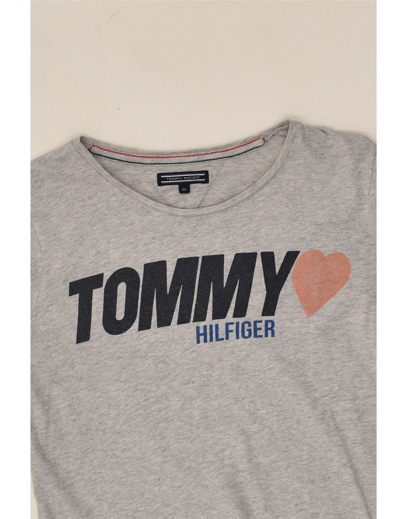 TOMMY HILFIGER Girls Graphic Top Long Sleeve 11-12 Years Grey Cotton | Vintage Tommy Hilfiger | Thrift | Second-Hand Tommy Hilfiger | Used Clothing | Messina Hembry 