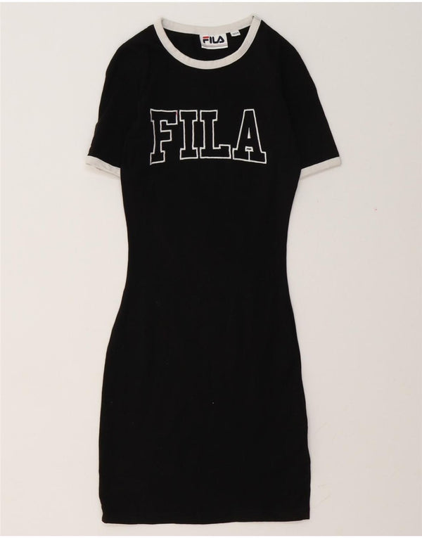 FILA Womens Graphic T-Shirt Dress UK 4 XS Black Cotton