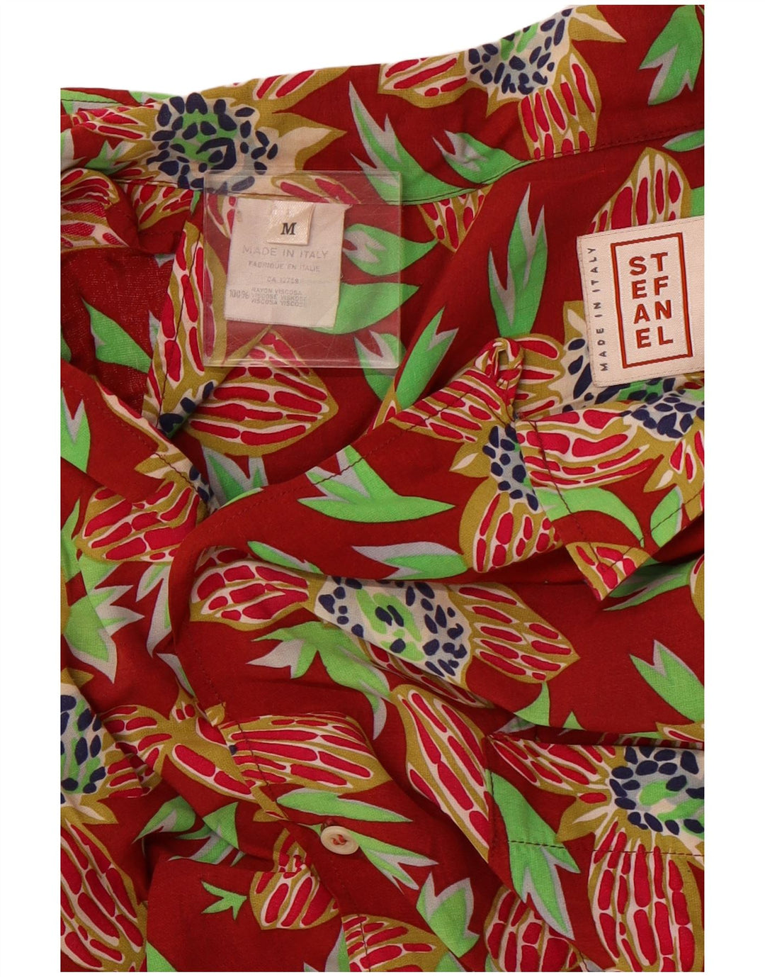 STEFANEL Mens Short Sleeve Shirt Medium Red Floral Rayon Hawaiian