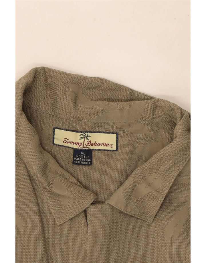 Tommy Hilfiger Mens Abstract Pattern Short Sleeve Shirt XL Khaki Silk
