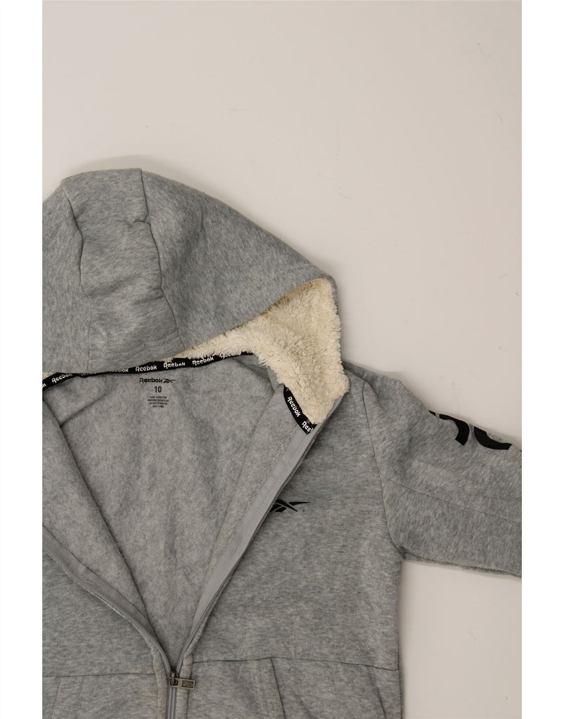REEBOK Boys Graphic Zip Hoodie Sweater 9-10 Years Grey Polyester Vintage Reebok and Second-Hand Reebok from Messina Hembry 