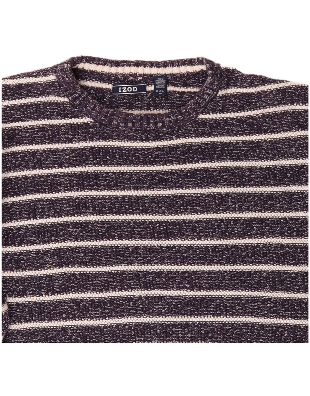 IZOD Mens Crew Neck Jumper Sweater XL Navy Blue Striped Cotton