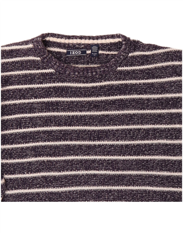 IZOD Mens Crew Neck Jumper Sweater XL Navy Blue Striped Cotton