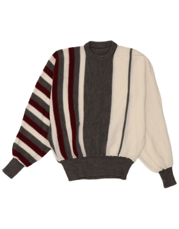 Vintage Womens Batwing Crew Neck Jumper Sweater UK 14 Medium White Striped