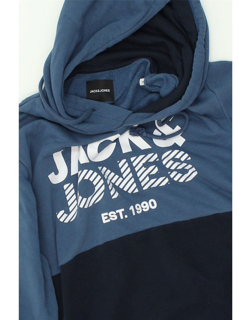 JACK & JONES Mens Graphic Hoodie Jumper Large Navy Blue Colourblock Cotton | Vintage Jack & Jones | Thrift | Second-Hand Jack & Jones | Used Clothing | Messina Hembry 