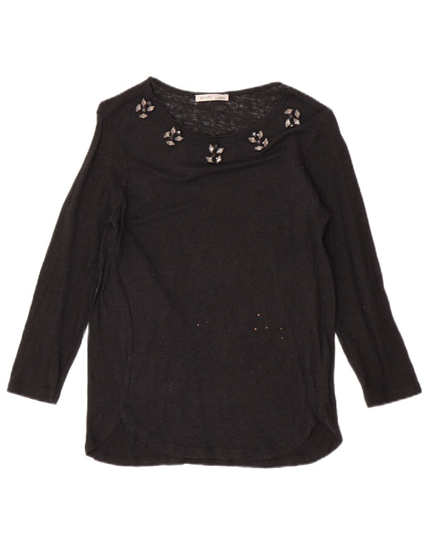 Zara Womens Top 3/4 Sleeve UK 10 Small Black