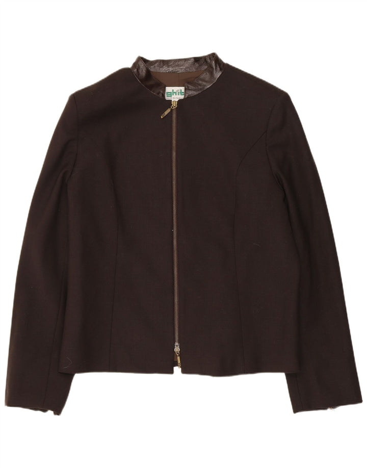 VINTAGE Womens Blazer Jacket IT 46 Large Brown Wool