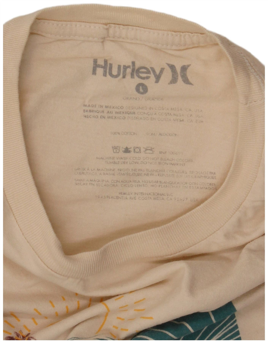 Hurley Mens Graphic T-Shirt Top Large Off White Cotton