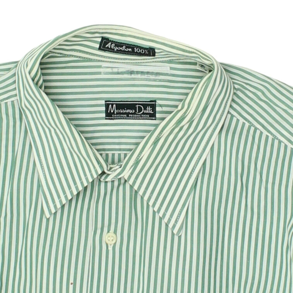 Massimo Dutti Mens Green Striped Button Up Shirt | Vintage High End Designer VTG | Vintage Messina Hembry | Thrift | Second-Hand Messina Hembry | Used Clothing | Messina Hembry 