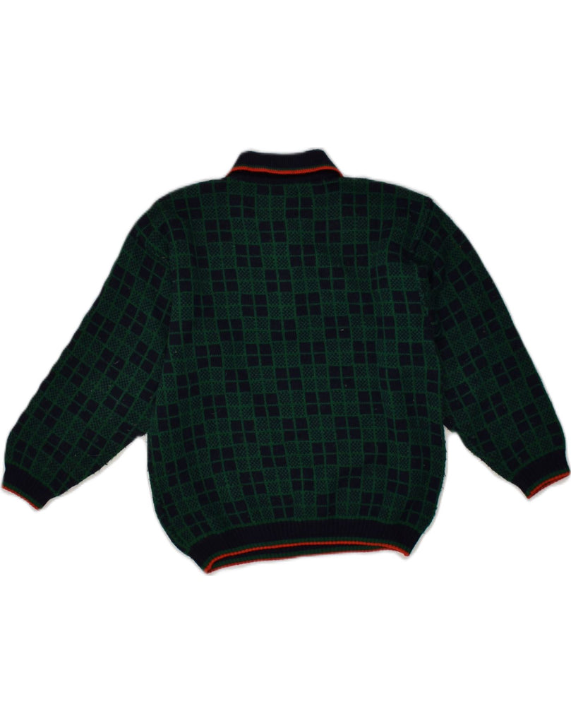 VINTAGE Boys Graphic Polo Neck Jumper Sweater 7-8 Years Green Check Wool | Vintage Vintage | Thrift | Second-Hand Vintage | Used Clothing | Messina Hembry 