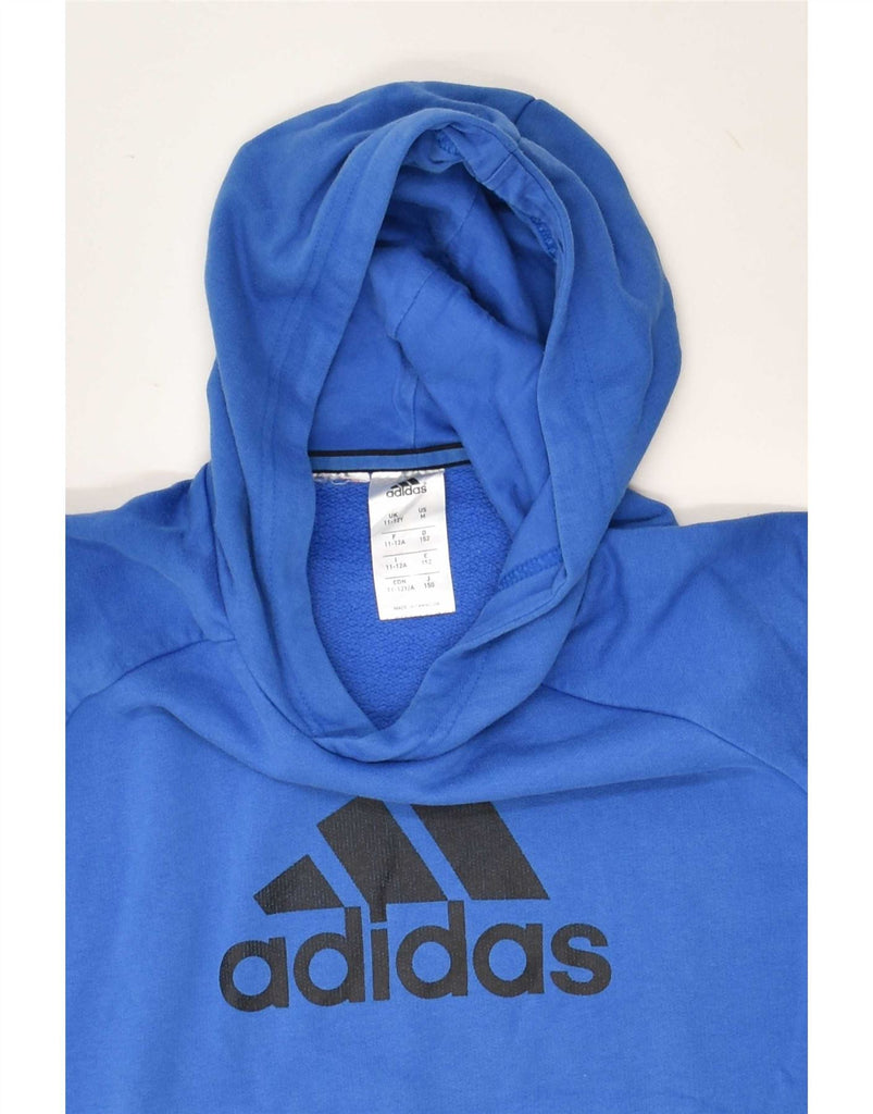 ADIDAS Boys Graphic Hoodie Jumper 11-12 Years Blue Vintage Adidas and Second-Hand Adidas from Messina Hembry 