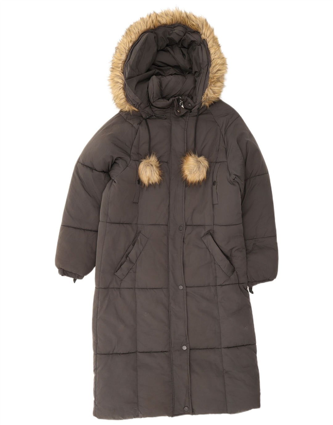 Zara Womens Hooded Oversized Padded Coat UK 6 XS Grey Polyester