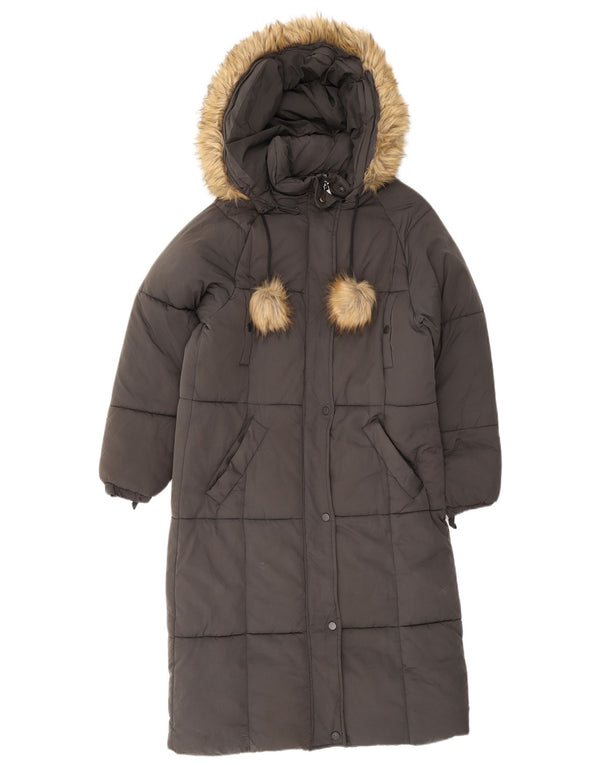 Zara Womens Hooded Oversized Padded Coat UK 6 XS Grey Polyester
