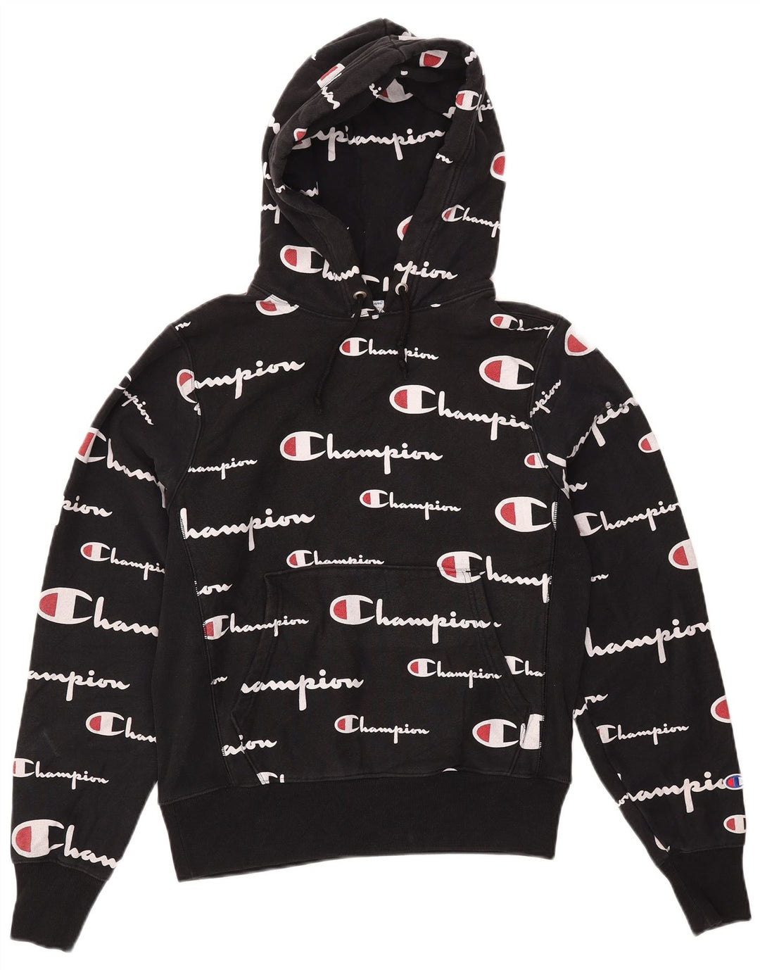 CHAMPION Mens Reverse Weave Graphic Hoodie Jumper Small Black Cotton