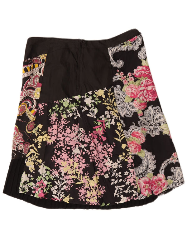 Benetton Womens A-Line Skirt IT 46 Large W34 Black Floral Viscose