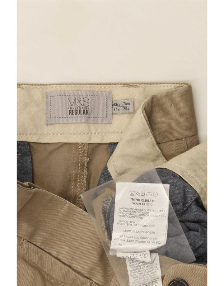Marks & Spencer Mens Regular Chino Trousers W34 L29 Khaki Cotton
