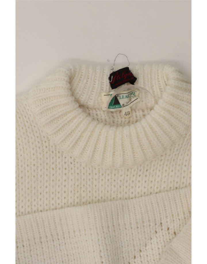 VINTAGE Mens Crew Neck Jumper Sweater IT 48 Medium White Fair Isle Acrylic Vintage Vintage and Second-Hand Vintage from Messina Hembry 
