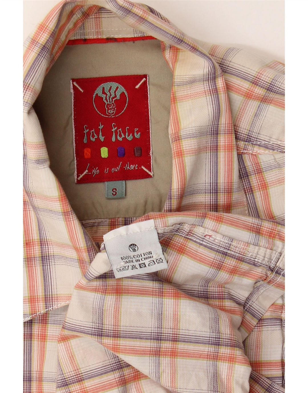 FAT FACE Mens Flannel Shirt Small Off White Check Cotton