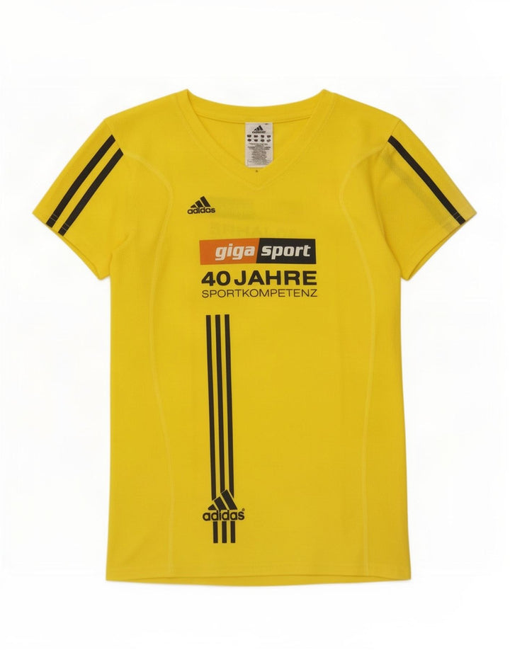 Adidas Womens Climalite Graphic T-Shirt Top UK 10 Small Yellow Polyester