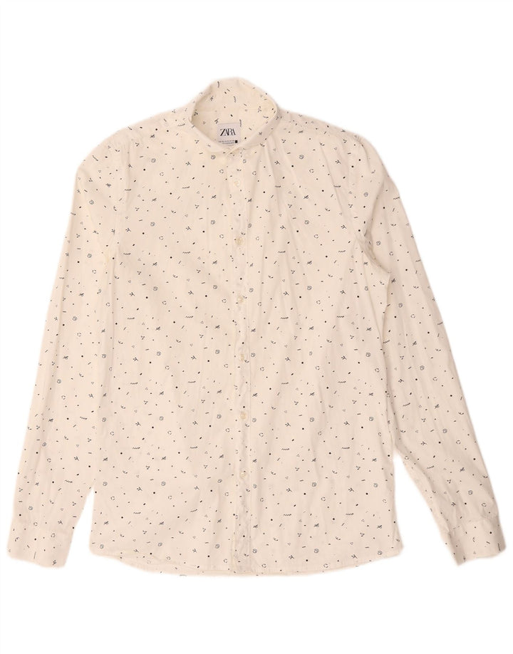 Zara Mens Abstract Pattern Super Slim Fit Shirt Small White