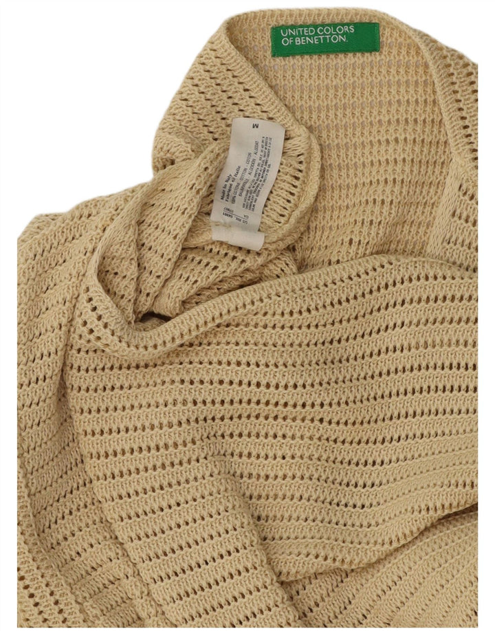 BENETTON Womens Crochet Boat Neck Jumper Sweater UK 12 Medium Beige Cotton
