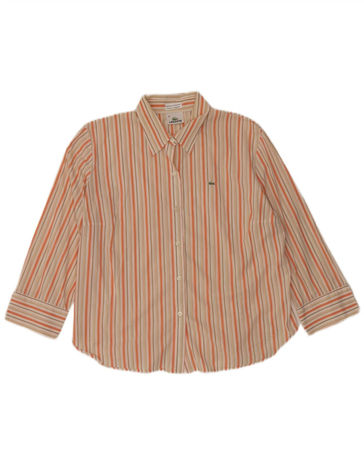 Lacoste Womens Shirt Size 46 XL Beige Pinstripe Cotton