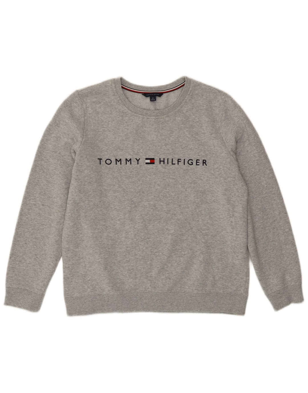 Tommy Hilfiger Womens Graphic Sweatshirt Jumper UK 14 Medium Grey Flecked