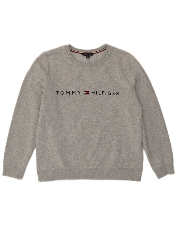 Tommy Hilfiger Womens Graphic Sweatshirt Jumper UK 14 Medium Grey Flecked