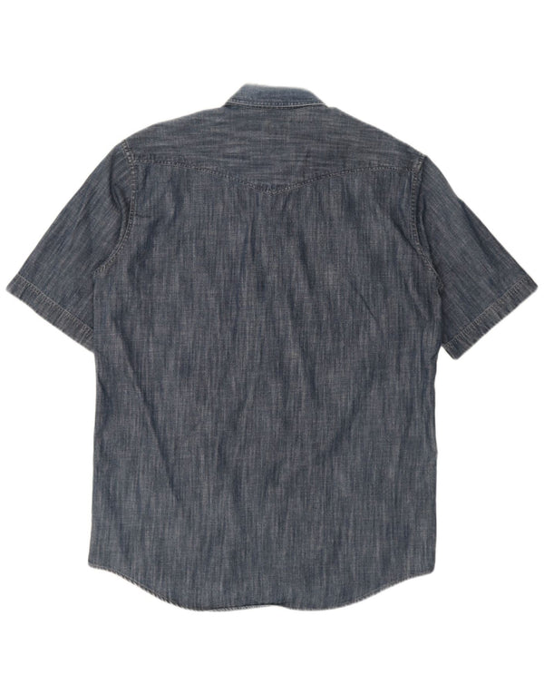 Lacoste Mens Short Sleeve Denim Shirt Size 40 Medium Navy Blue Cotton