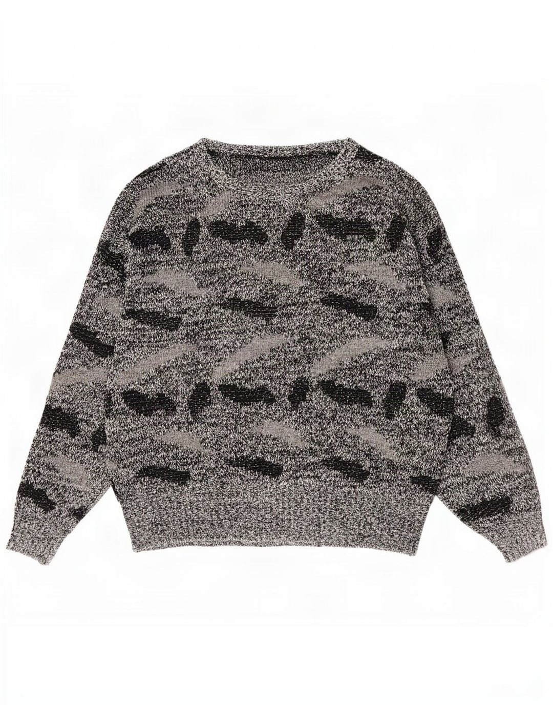Vintage Womens Abstract Pattern Boat Neck Jumper Sweater UK 20 2XL Black