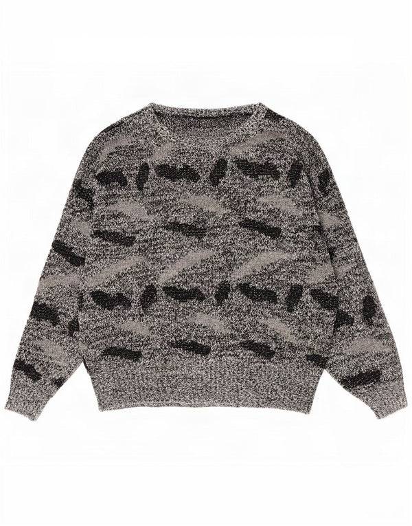 Vintage Womens Abstract Pattern Boat Neck Jumper Sweater UK 20 2XL Black