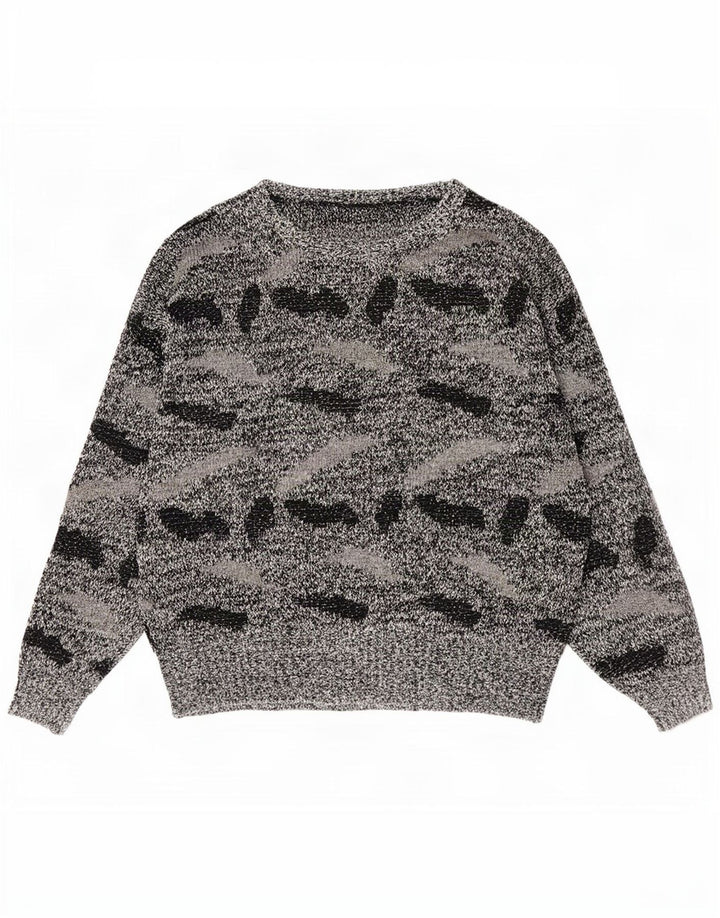 Vintage Womens Abstract Pattern Boat Neck Jumper Sweater UK 20 2XL Black