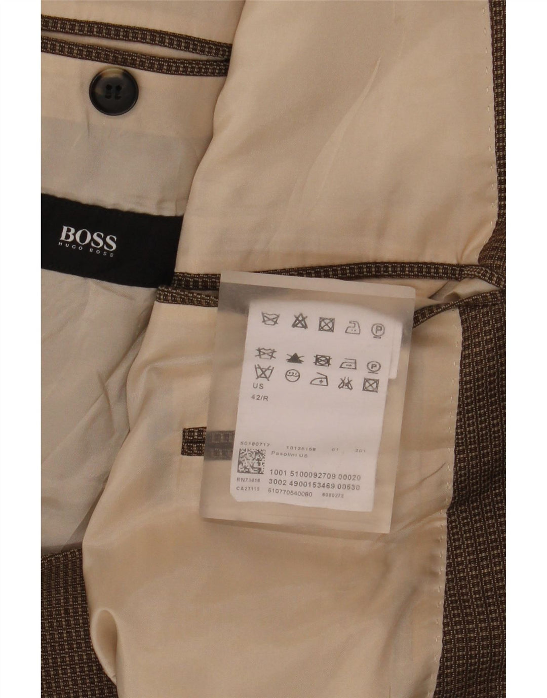 Hugo Boss Mens 2 Button Blazer Jacket US 42 XL Brown Check Virgin Wool