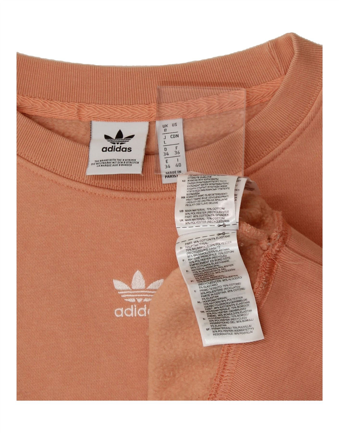 ADIDAS Womens Oversized Crop Sweatshirt Jumper UK 8 Small Orange Cotton Vintage Adidas and Second-Hand Adidas from Messina Hembry 