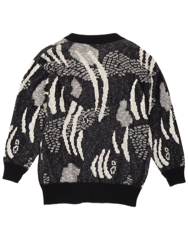 Vintage Womens Cardigan Sweater IT 42 Medium Black Geometric Polyacrylic