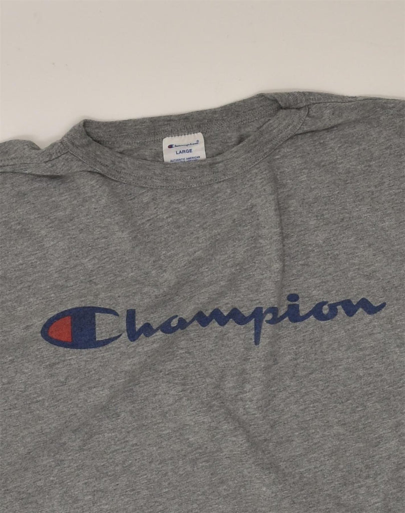 CHAMPION Mens Graphic Top Long Sleeve Large Grey | Vintage Champion | Thrift | Second-Hand Champion | Used Clothing | Messina Hembry 