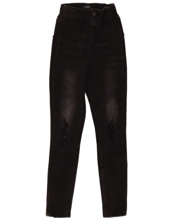 Guess Womens Bonny Distressed Skinny Jeans W25 L27 Black Cotton