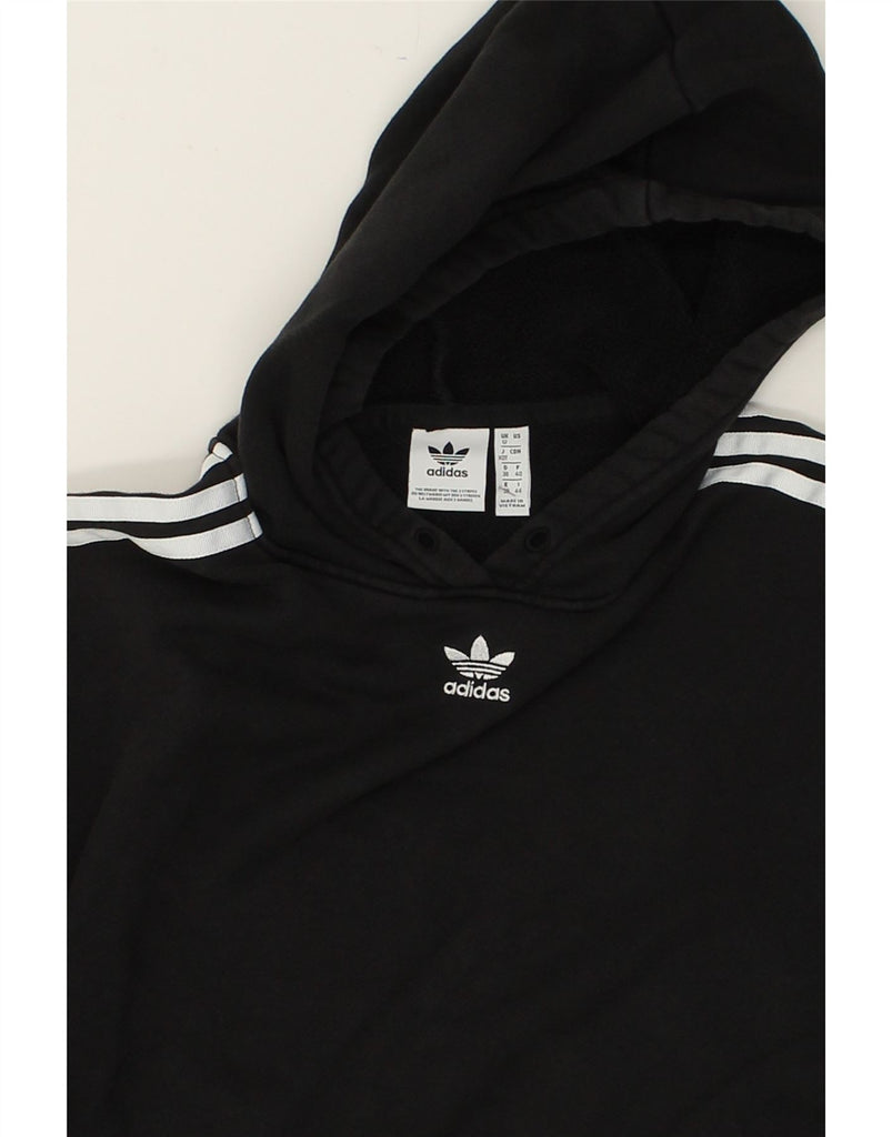 ADIDAS Womens Crop Hoodie Jumper UK 12 Medium Black Cotton | Vintage Adidas | Thrift | Second-Hand Adidas | Used Clothing | Messina Hembry 