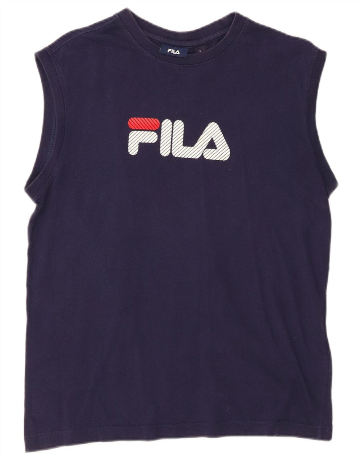 FILA Womens Graphic Vest Top UK 16 Large Navy Blue Cotton