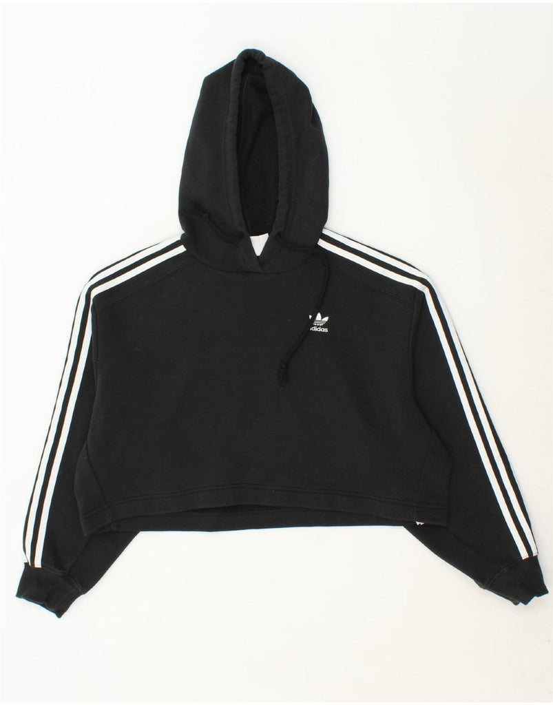 ADIDAS Womens Crop Oversized Hoodie Jumper UK 8 Small Black Cotton Vintage Adidas and Second-Hand Adidas from Messina Hembry 