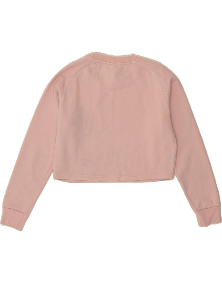 ELLESSE Womens Crop Graphic Sweatshirt Jumper UK 12 Medium  Pink Cotton Vintage Ellesse and Second-Hand Ellesse from Messina Hembry 